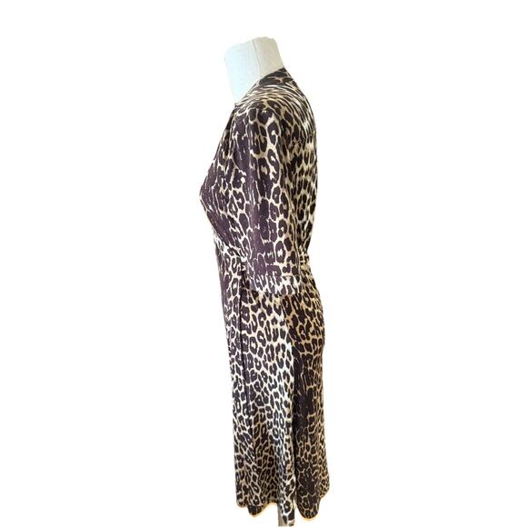 Tahari Wrap Small Dress Woman Brown Leopard Print 3/4 Sleeve V-Neck Tie Waist - Picture 8 of 9